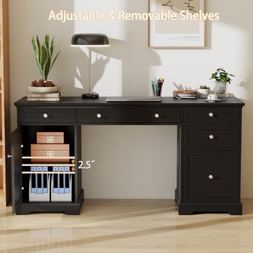 Black Executive Desk with Drawers: 60" Farmhouse Home Office Desks - Image 3