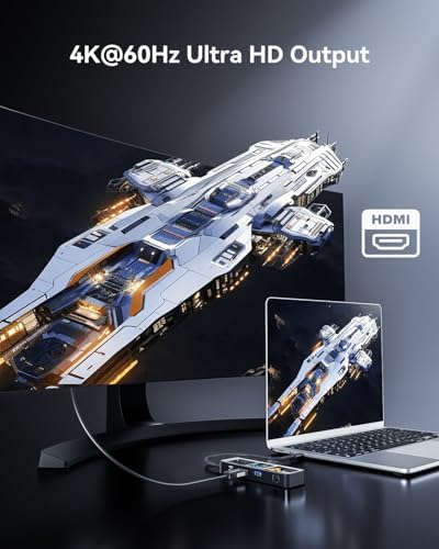 DOCKCASE Explorer Edition Visual Smart USB C Hub (6-in-1) with HDMI Port 4K@60Hz,Gigabit Ethernet,USB-C and 2 USB-A 5Gbps Data Ports, 100w PD Power Delivery, for MacBook Air/Pro, XPS, and More - Image 3