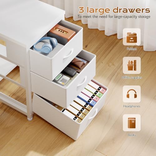 EnHomee 55" White L Shaped Desk with 3 Storage Drawers for Home Office - Image 4