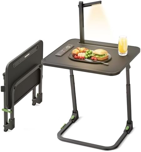 SAIJI Easy Folding TV Tray Table with Led Lamp, Foldable TV Dinner Tray by SAIJI