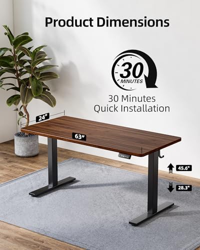 TIQLAB Electric Standing Desk, Adjustable Height Stand up Desk, 63 * 24 Inches Sit Stand Home Office Table with Splice Board, Black Walnut - Image 4