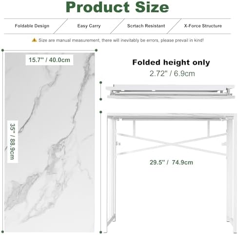 Lutown-Teen 35 inch Folding Small Desk, White Marble - Image 3
