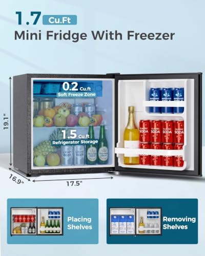 Feelfunn Mini Fridge with Freezer, 1.7 Cu.Ft Small Refrigerator, Black - Image 2