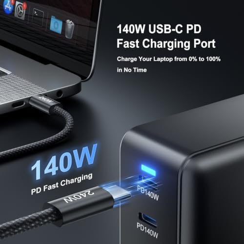600W Fast Charging 8 Port USB C Charger Block with Nylon Fast Charging Cable, Multi-Device Charging Station Wall Desktop Charger with GaN Ⅲ Technology, USB-C Charger Adapter for MacBook/iPad/iPhone 17 - Image 3