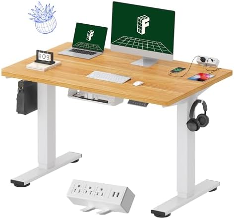 FLEXISPOT EN2 48"x30" Whole-Piece Standing Desk with Power Strip, Maple by Unknown