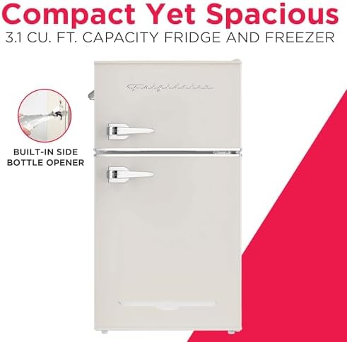 Frigidaire EFR840-Cream EFR840 Retro Mini Fridge with Freezer & Side Bottle Opener-Small 2 Door Refrigerator for Office Bar or College Dorm Room-3.1 Cu Ft (Cream) - Image 3