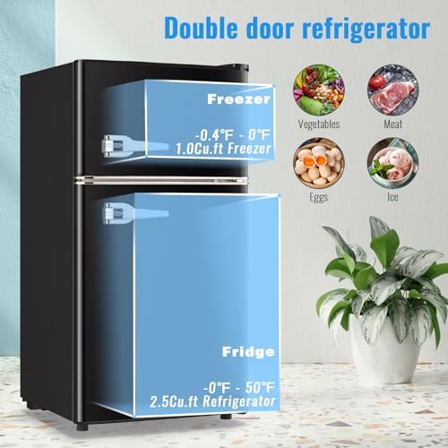 WANAI 3.5 Cu.Ft Retro Mini Fridge with Handle Compact Refrigerator Black - Image 2