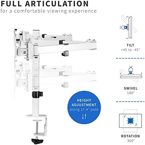 VIVO Triple Monitor Adjustable Desk Mount, Articulating Tri Stand, Holds 3 Screens up to 24 inches, White, STAND-V003YW - Image 5