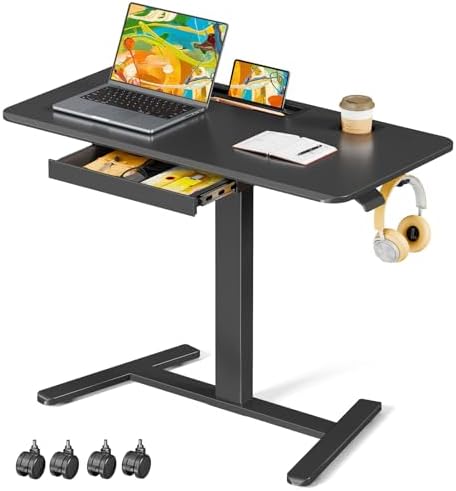 40"×20" Mobile Desk with Drawer, Rolling Desk with Storage by JYLHJOYSEEKER