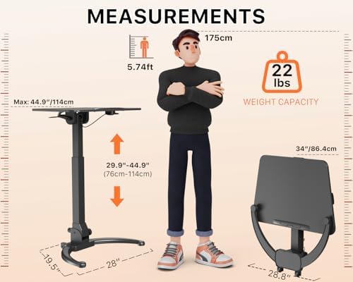 JOY worker Foldable Standing Desk, 90° Tilt Height Adjustable Desk, Black - Image 2