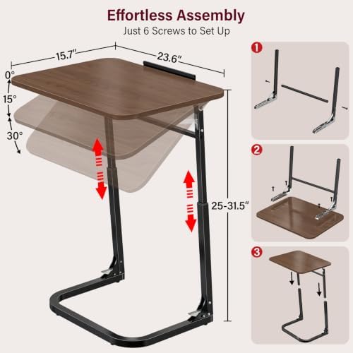 Extra Large TV Dinner Tray Table & End Table, Height & Angle Adjust Laptop Desk, Easy to Install, Foldable &Easy to Store, with Phone & Tablet Stand, for Couch, Bed, Side, Walnut Wood Desktop - Image 2