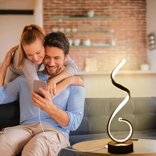 Modern Spiral LED Table Lamp for Bedroom, Bedside Lamps with USB Charging Ports, Dimmable Side Table Lamp Touch Lamps for Nightstand, 3 Colors Modes Desk Lamps for Living Room, Office - Black - Image 6