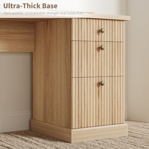 Garvee 60" Fluted L Shaped Desk with File Drawer, Corner Desk with Storage - Image 7