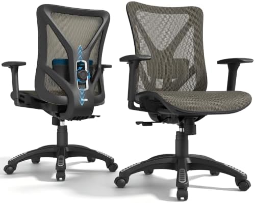 Ergonomic Office Chair, Mesh Computer Desk Chairs with BIFMA X5.1 Certified, Adjustable Lumbar Support, 3D Arm, Tilt Back, Wide Seat, Comfy Swivel Work Task Chair for Company and Home (Coffee Brown) by MOLENTS