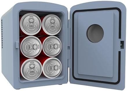 Frigidaire Mini Personal Fridge Cooler, 1 Gal Capacity fits 9 Cans, Includes Plugs for Home Outlet & DC Charger - 9.84" D x 7.09" W x 10.35" H, Light Washed Denim Fabric Door - Image 5