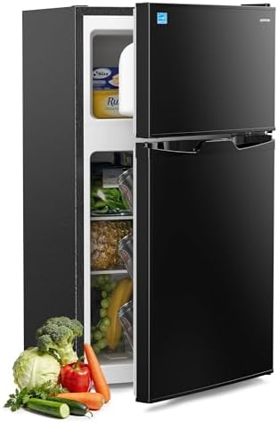 Upstreman 3.1 Cu.Ft Mini Fridge with Freezer, Double Door Small Refrigerator, Adjustable Thermostat, Energy Star Certified Low Noise Mini Refrigerator for Bedroom, Dorm, Apartment Black-TM31 by StartUpLiveBetter