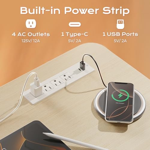 Huuger 55 X 24 Inch Electric Standing Desk with Power Outlets and USB-C Port, Height Adjustable Desk, Sit Stand Desk for Home Office, Computer & Gaming Desk with 3 Presets, Stable Steel Frame, Marple - Image 4