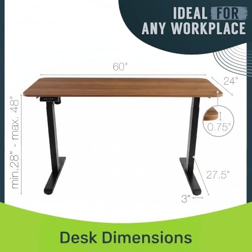 TechOrbits Electric Standing Desk Frame 60 x 24 Inch Tabletop - Motorized Workstation Two Leg Stand Up Desk with Memory Settings and Telescopic Sit Stand Height Adjustment (Black Frame/Wood BrownTop) - Image 2