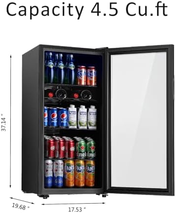 Saeoola Beverage Refrigerator, 4.5 Cu.ft Mini Fridge with Double Glass Door, Cooler for Soda, Beer or Wine for Home, Office or Bar with Adjustable Removable Shelves (Black) - Image 5