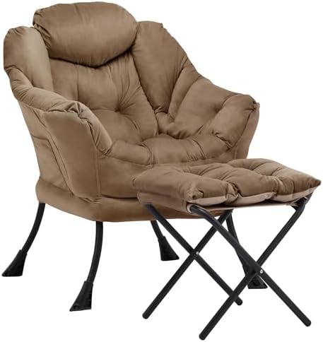 Lazy Chair with Ottoman, Comfy Reading Chair, Brown by Aunekiv