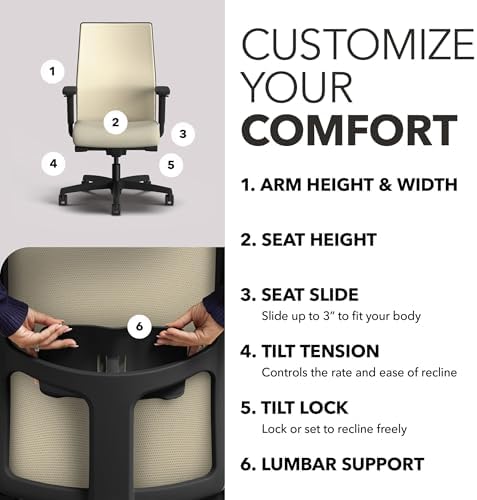 HON Ignition 2.0 Ergonomic Office Chair, Lumbar Support, Desk Chair, Linen - Image 3