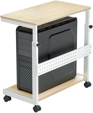 EUREKA ERGONOMIC PC Stand Computer Cart, Height Adjustable Tower Stand 2-Tier Suit for ATX Case Printer, Metal Rolling Cart on Wheels for Gaming Home Office, Maple by EUREKAERGONOMIC