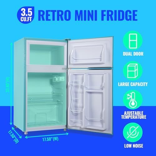 Small Refrigerator with Freezer Double Door Mini Fridge Adjustable Glass Shelves, Detachable Handle,7 Level Temperature Control Fridge for Dorm, Office, Apartment Blue - Image 2
