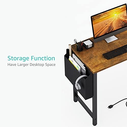 Lufeiya 40 inch Computer Desk with Power Outlet, 39 inch Teen Study Table Home Office Work Writing Desk with Charging Station Outlets Built in, Rustic Brown - Image 5