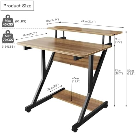 Dripex Computer Desk for Small Spaces, Z Shaped Small Computer Desk, 27.5 inch Compact Desk with Monitor Shelf and Bottom Storage Shelves, Space Saving Desk, Walnut - Image 3
