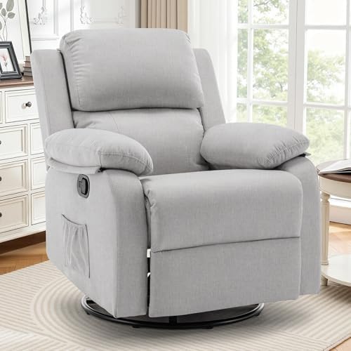 Korser Recliner Chair, 360 Swivel Rocker Chair for Adults, Small Rocking Recliner for Small Spaces, Upholstered Fabric Glider Recliner Nursery by KORSER