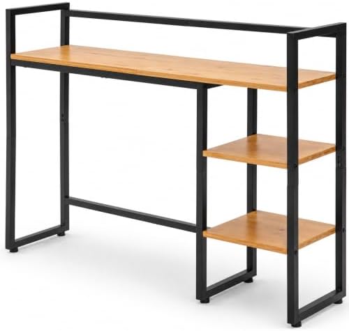 Bunkal Desk Hutch, 38.6 Inch Solid Bamboo Desktop Bookshelf Organizer with Reversible Side Shelf, Full-Size Keyboard Gap, Shelf for Top of Desk, Dorm (Natural) by Unknown