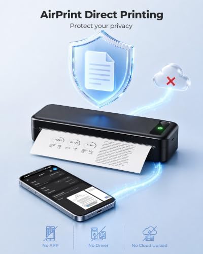 TATTMUSE AirPrint Wi-Fi Inkless Portable Printer for Travel, 8.5x11, Black - Image 3