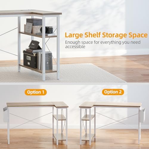TIQLAB L Shaped Computer Desk with Power Outlets, 47 Inch Small Corner Desk with Reversible Shelves, Gaming Desk Computer Table Study Writing Table for Home Office Bedroom Small Space, Maple - Image 5