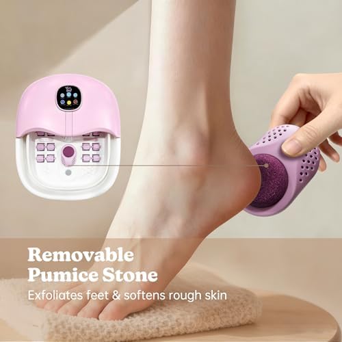 Collapsible Foot Spa Bath Massager with Heat Bubbles and Vibration Massage and Jets, 16oz Tea Tree Oil Foot Soak with Epsom Salt, Foot Bath Basin with Red Light & Remote - Pink - Image 6