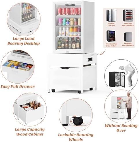 Unikito Mini Fridge Stand with Drawer Storage & Power Outlet, White - Image 5