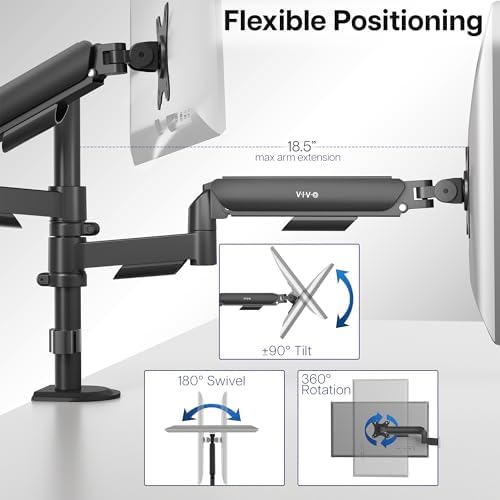 VIVO 17 to 32 inch Dual Mechanical Monitor Mount, 2 Tension Spring Arms, Adjustable Swivel, Rotation, Heavy Duty VESA Desk Stand with C-clamp, Grommet, Max VESA 100x100, Black, STAND-V002K - Image 5