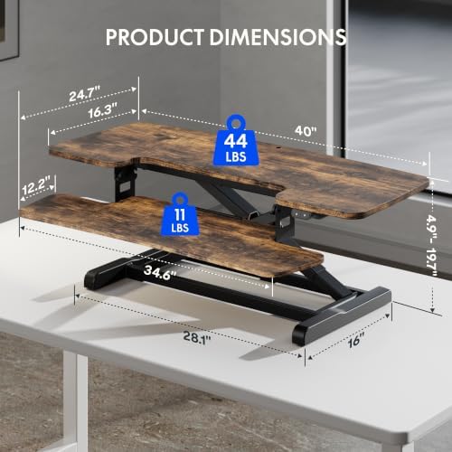 FLEXISPOT 40" Electric Standing Desk Converter, Motorized Sit to Stand Desk Riser, Height Adjustable Desktop Dual Monitor Workstation with Large Keyboard Tray, Rustic Color - Image 2