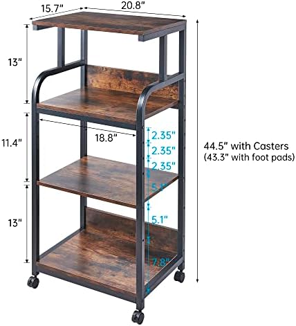 Fannova 4-Tier Printer Stand with Adjustable Storage Shelf, Large Tall Printer Table with Wheels for Home Office Small Spaces Organization, Rustic Brown - Image 6