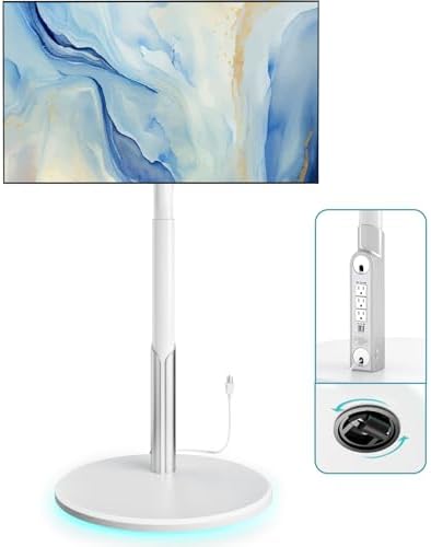 Floor Mobile TV Stand with Power Outlet, Rolling TV Cart for 27-70 Inch OLED LED Monitors, 6 Levels of Height Adjustment, Ambient Lighting on The Bottom Wheels Holds up to 88lbs, 400x400mm by LLDEPLL