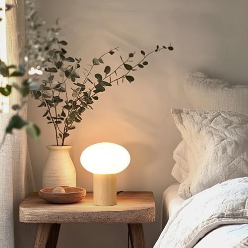 Brightech Ivy LED Table Lamp - Small 9” Bedside Reading Lamp, Modern Desk and Nightstand Light with Ambient Lighting for Bedroom, Living Room, Office - Frosted Glass Globe Lamp Shade, Wood - Image 4