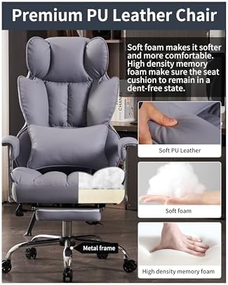 Efomao Big and Tall Office Chair 440LBS, Purple Heavy Duty Executive Chair with Footrest, Ergonomic Desk Chair for Home Office, Wide Computer Chair - Image 6