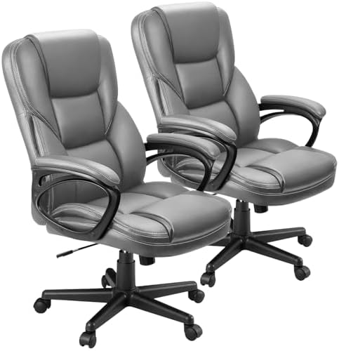 Furmax Office Executive Chair High Back Adjustable Managerial Home Desk Chair, Swivel Computer PU Leather Chair with Lumbar Support (2, Gray) by Furmax