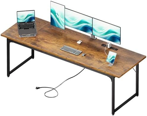 Coleshome 79 Inch Computer Desk with Power Outlet by Coleshome