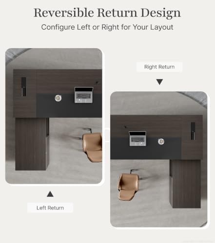 87" L-Shaped Executive Desk with Reversible Return, Modern Office Desk with Drawers, Open Shelves, Ventilated CPU Compartment, Built-in Power Hub with AC Outlet, 2 USB A, USB-C, HDMI, RJ45 - Image 6