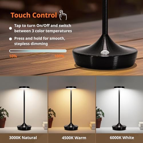 Cordless LED Table Lamps, Rechargeable 6000mAh, 72H Runtime, Waterproof - Image 3