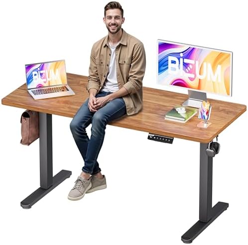 BIZUM Electric Standing Desk, 55x24 inches Height Adjustable Desk, Sit to Stand Desks Memory Gaming Computer Workstation for Home Office, Light Rustic Brown by Unknown
