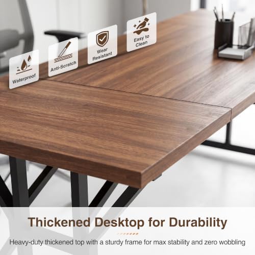 YOUDENOVA 71 Inch Executive Desk, Large Computer Office Desk Workstation with Thick Desktop & Heavy Duty Metal Legs, Modern Industrial Wood Writing Study Table for Home Office (Deep Brown/Black) - Image 6