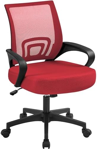 Yaheetech Mid Back Mesh Computer Office Desk Chair Adjustable Swivel, Red by Yaheetech