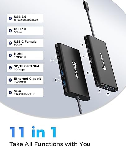 UtechSmart Triple Monitor USB-C Laptop Docking Station 11-in-1 Dock (Black) - Image 3