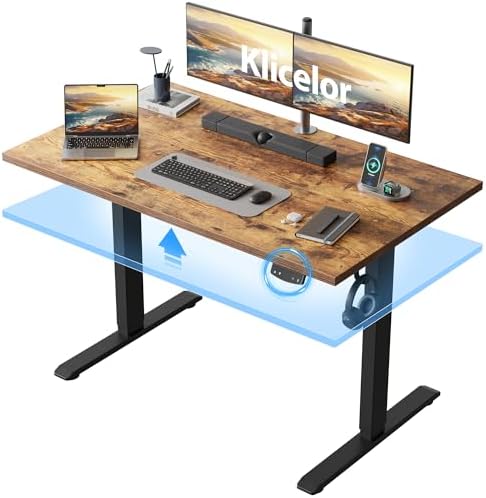 Klicelor Electric Standing Desk 48 Inch, Height Adjustable Desk for Home Office, Sit Stand Up Rising Computer Table with Memory Preset, Rustic Brown by Klicelor
